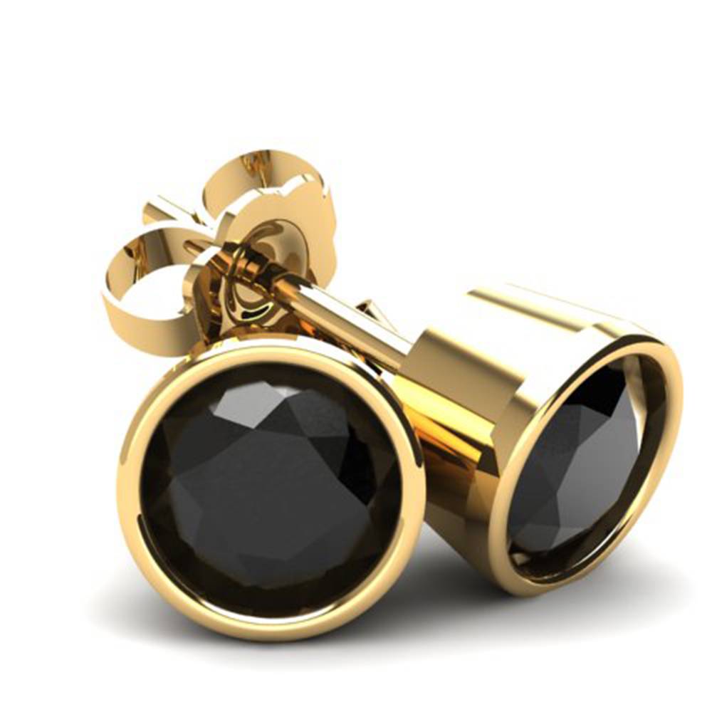 .50Ct Round Brilliant Cut Heat Treated Black Diamond Stud Earrings in 14K Gold Round Bezel Setting 7802628767804