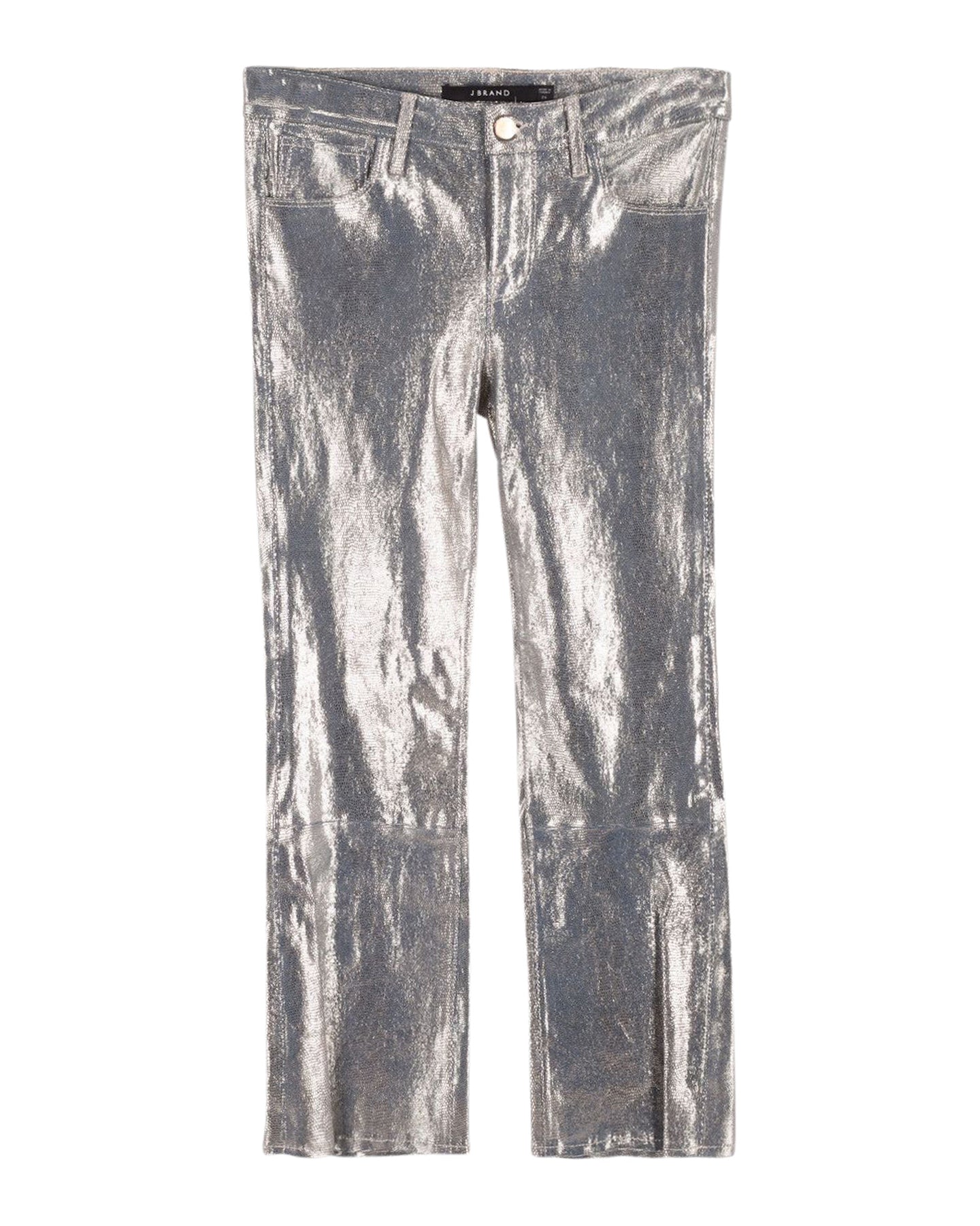 J Brand Selena Snake-Effect Cropped Boot Trousers in Gold Lambskin Leather
