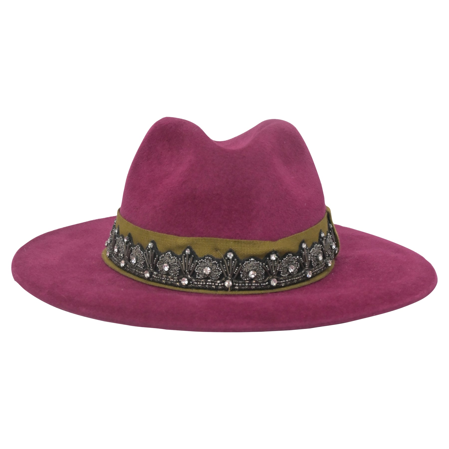 Etro Crystal-Embellished Fedora Hat in Purple Wool 7745722384444