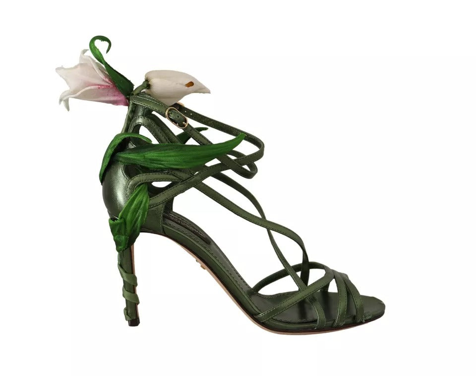 Dolce & Gabbana Acid Leather Strappy Flower Heels Sandals Women's Shoes (Pre-Owned) 7731389628476