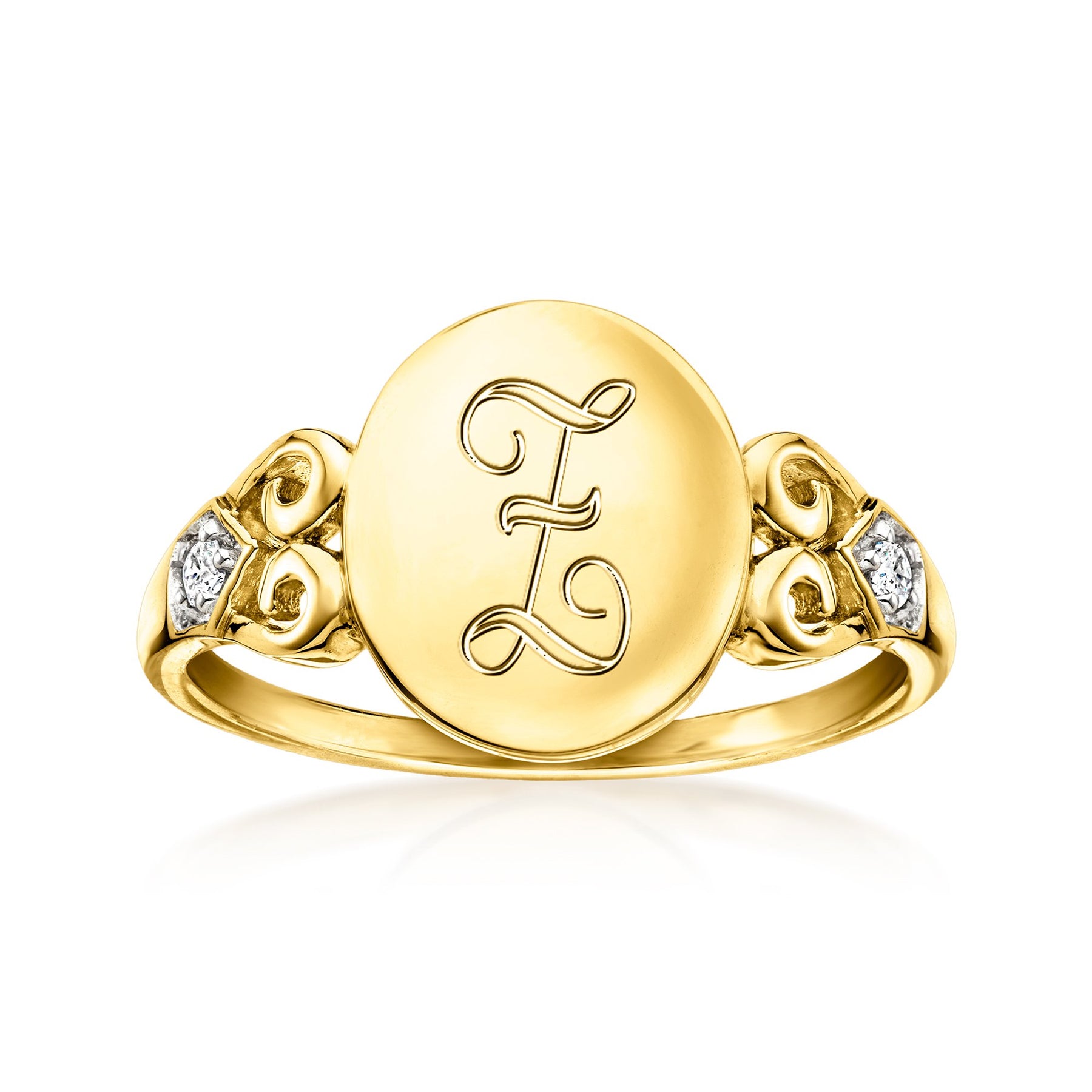 Ross-Simons 14kt Yellow Gold Diamond-Accented Personalized Ring