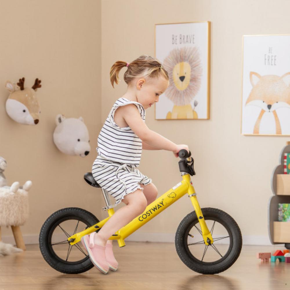 12 Inch Toddler Balance Bike with Height Adjustable Handlebar and Seat-Yellow 7703001071676