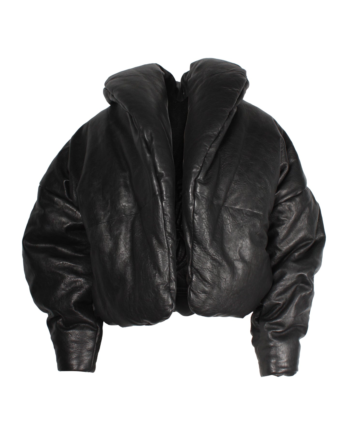 Saint Laurent Cassandre Puffer Jacket in Black Lambskin Leather