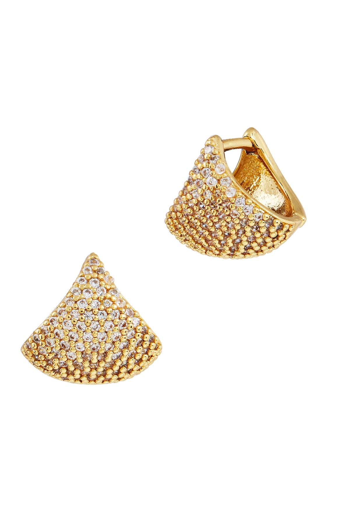 18K GOLD STERLING SILVER FAN CZ EARRINGS