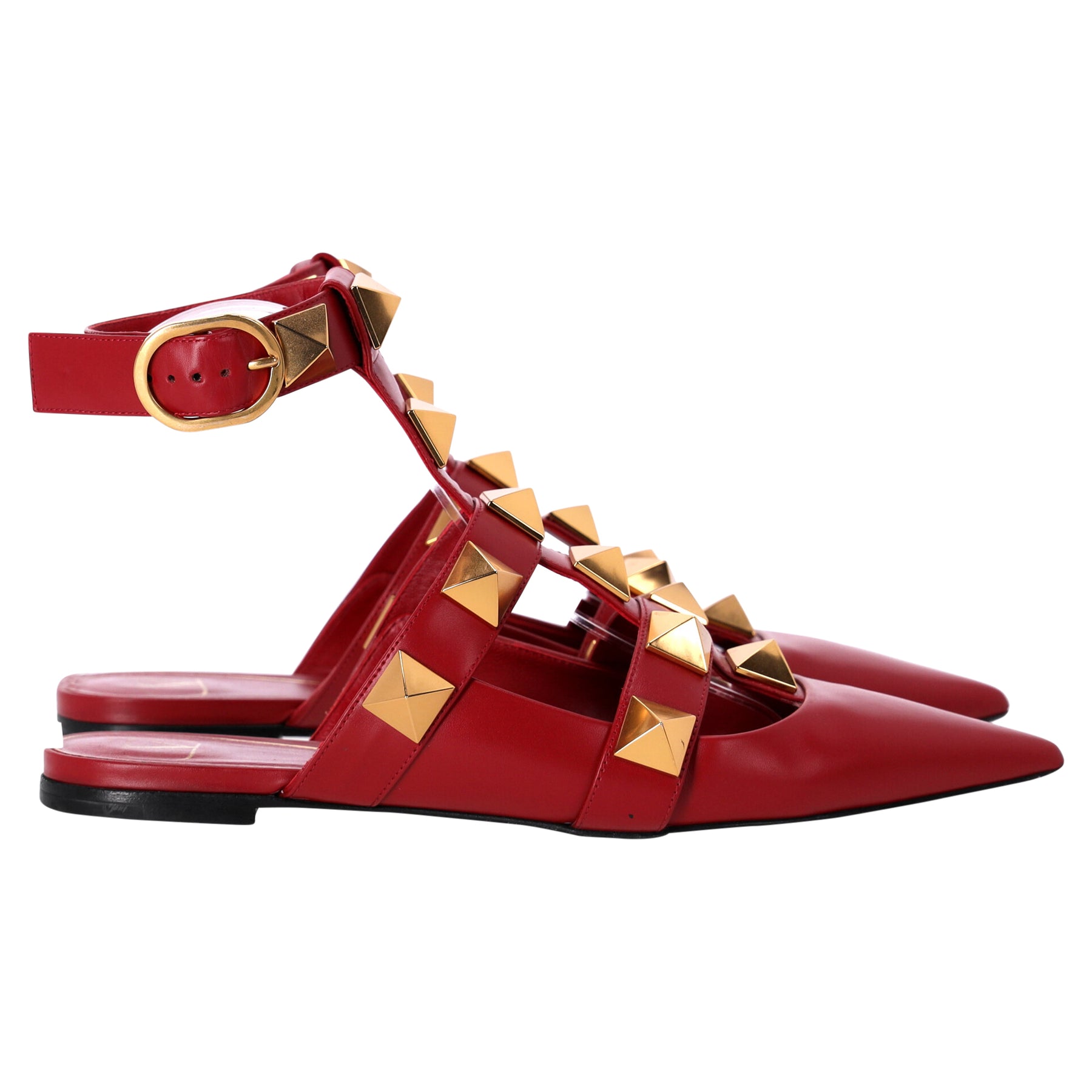 Valentino Roman Stud Ballerina Flats in Red Leather 7745830289468