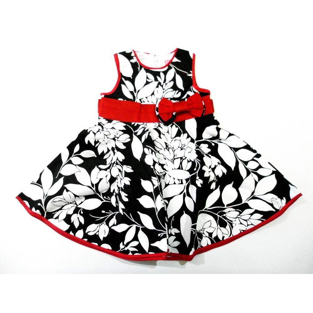 Black White Leaves Sleeveless Cotton Dress Girls S-XL