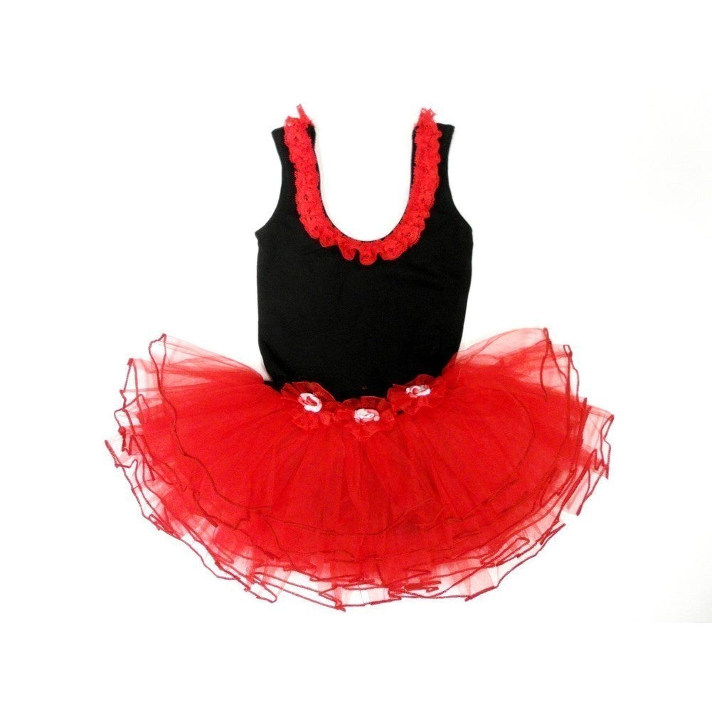 Black Red 3 Flower Tutu Ballet Dress Girls S-L