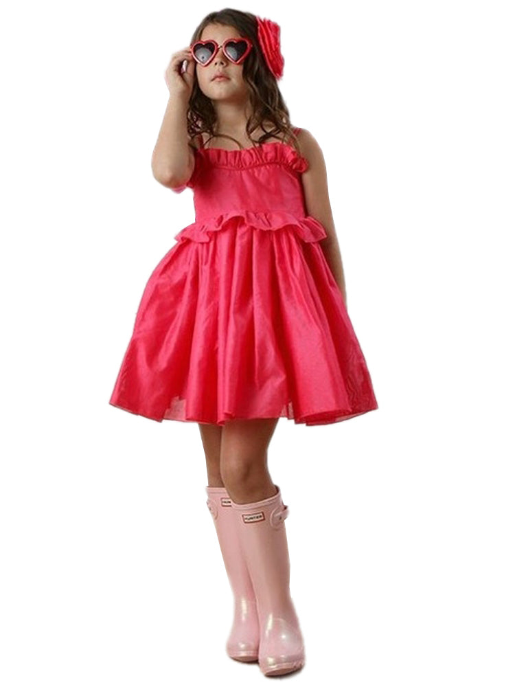 Girls Pink Bella Straps Ruffle Dress, 12M-14