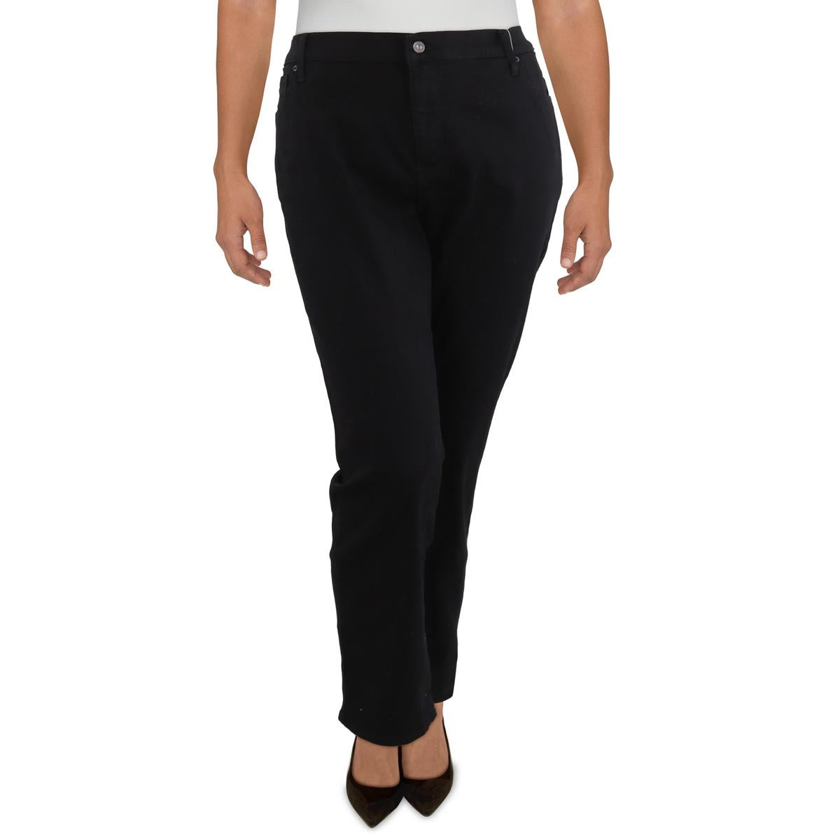 Plus Solid Denim Straight Leg Jeans