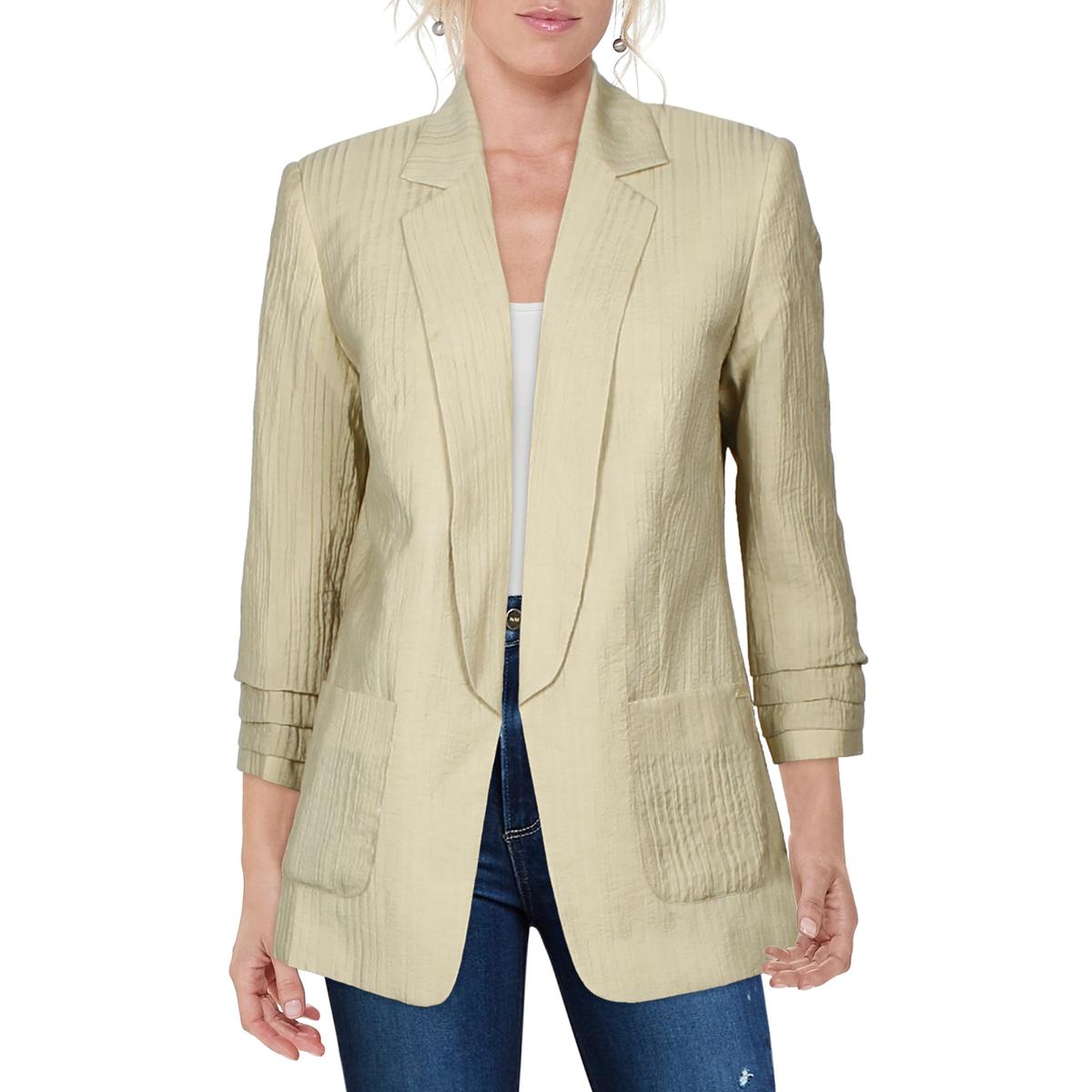 Notch-Collar Ruched Open-Front Blazer