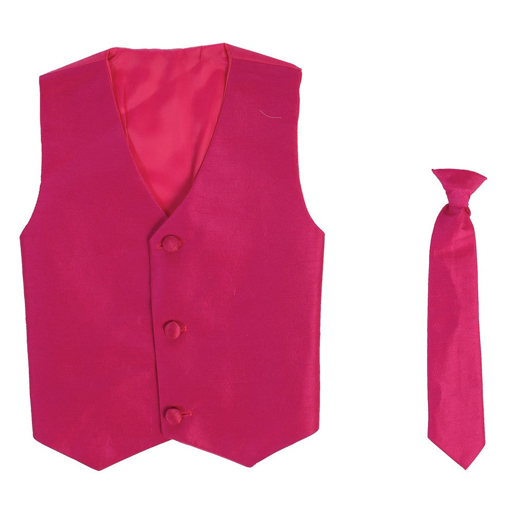 Little Boys Fuchsia Poly Silk Vest Necktie Special Occasion Set 2T-7