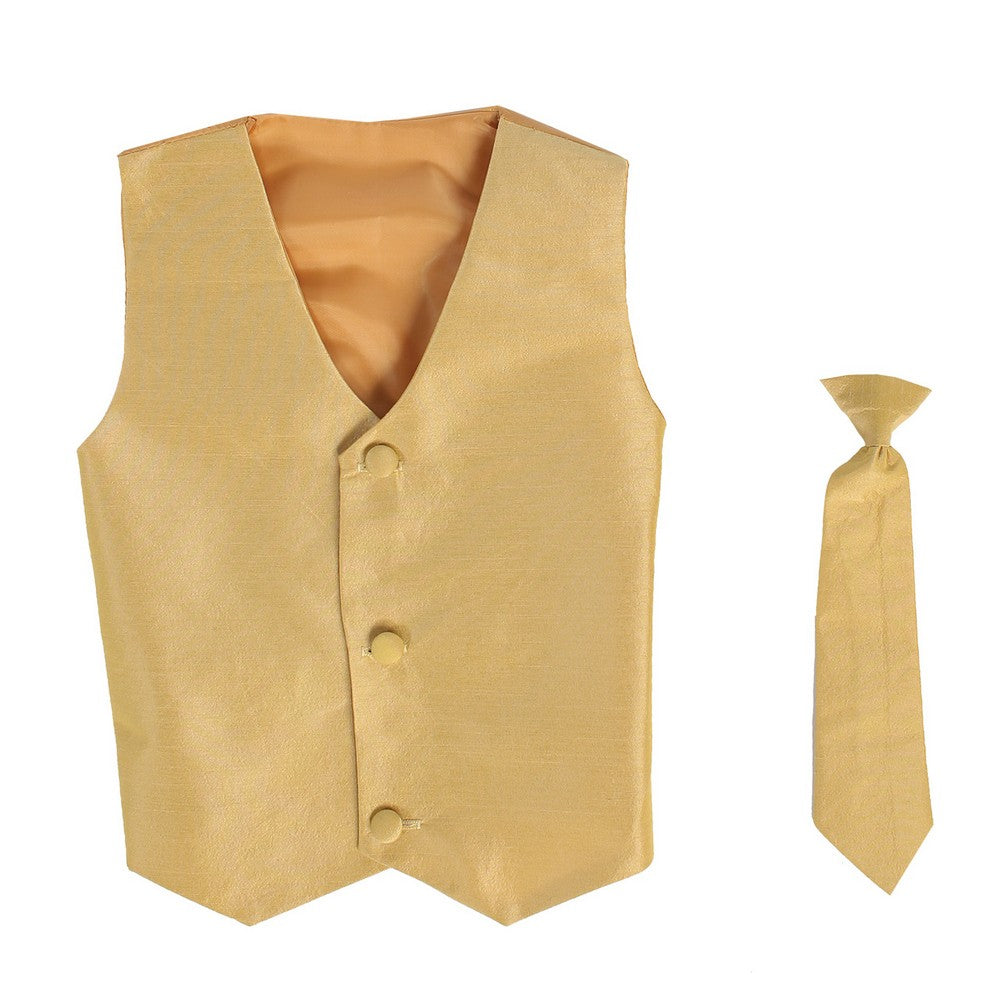 Little Boys Gold Poly Silk Vest Necktie Special Occasion Set 2T-7