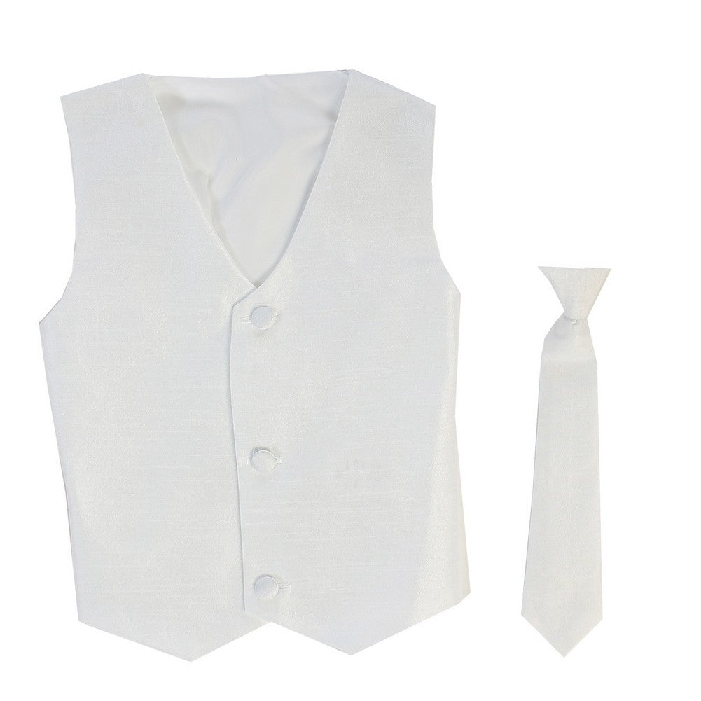 Little Boys White Poly Silk Vest Necktie Special Occasion Set 2T-7