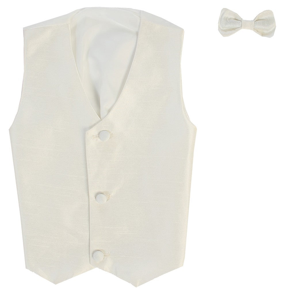 Little Boys Ivory Poly Silk Vest Bowtie Special Occasion Set 2T-7