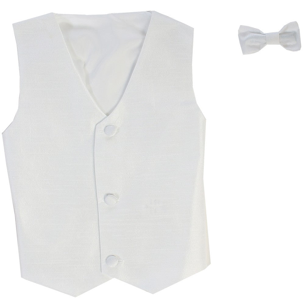 Little Boys White Poly Silk Vest Bowtie Special Occasion Set 2T-7