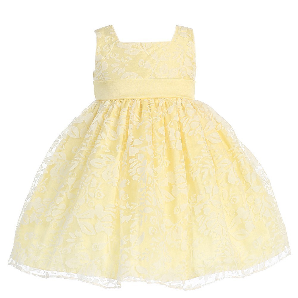 Yellow Floral Burnout Easter Flower Girl Dress Girls 5-7