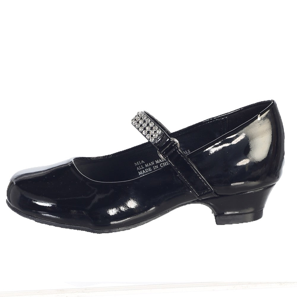 Girls Black Rhinestone Strap Mia Occasion Dress Shoes 9 Toddler-4 Kids