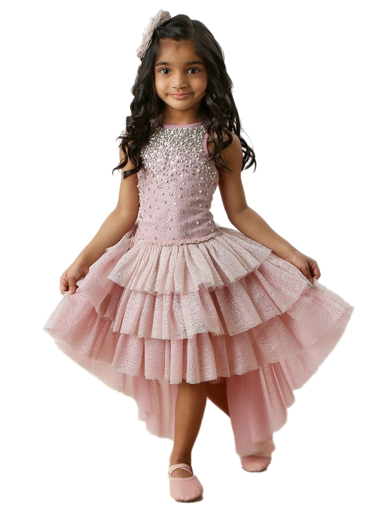 Girls Pink Ivory Glitter Hi Low Skirt Dress 12M-14