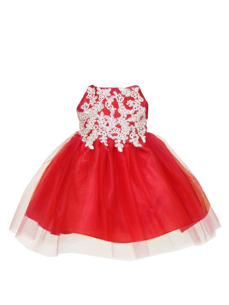 Baby Girls Multi Color Gold Lace Embroidered Tulle Flower Girl Dress 6-24M