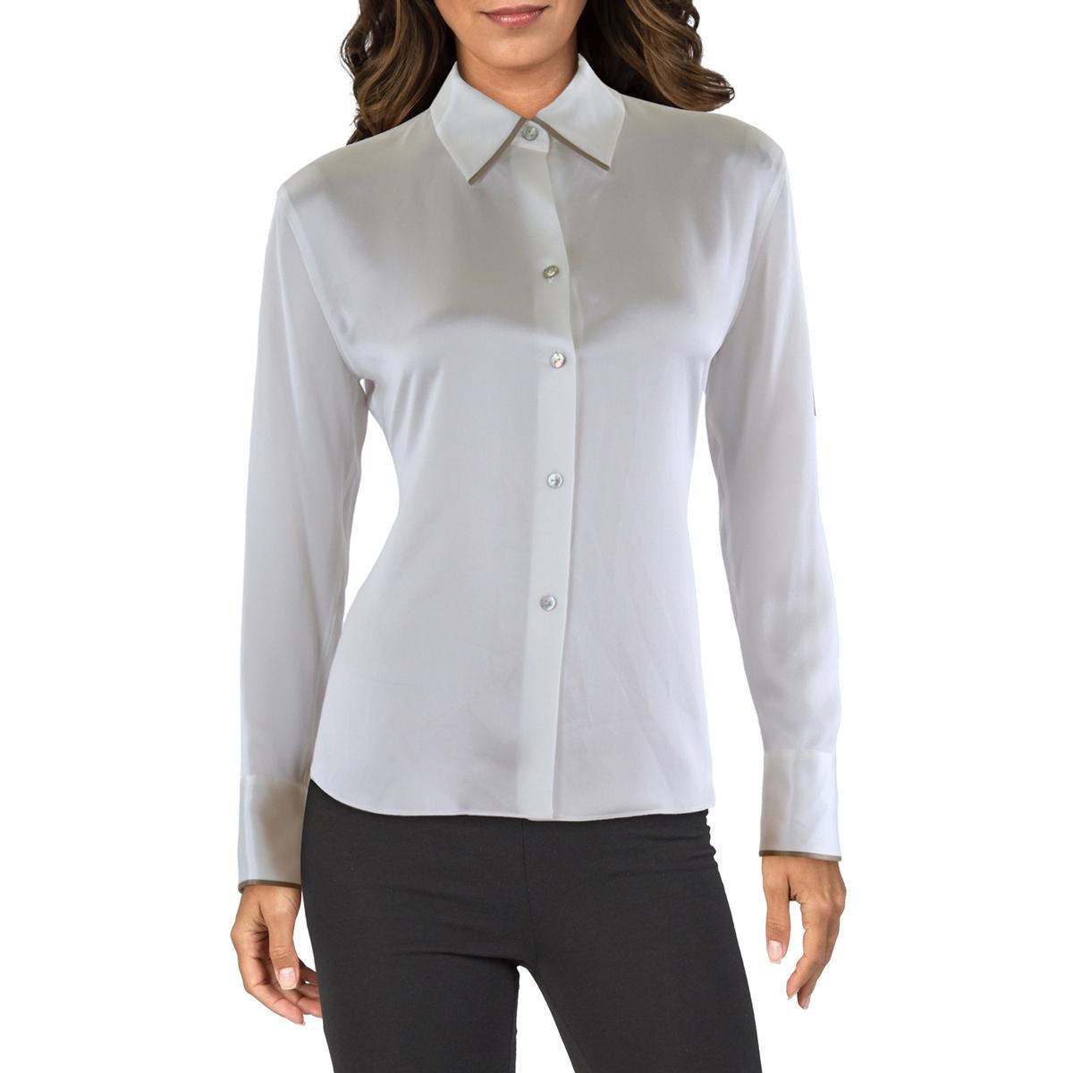 Long Sleeve Contrast Trim Button-Down Top