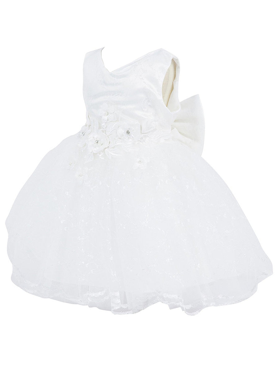 Baby Girls Lala & Erina White Lace Satin Flower Girl Dress 3-6M