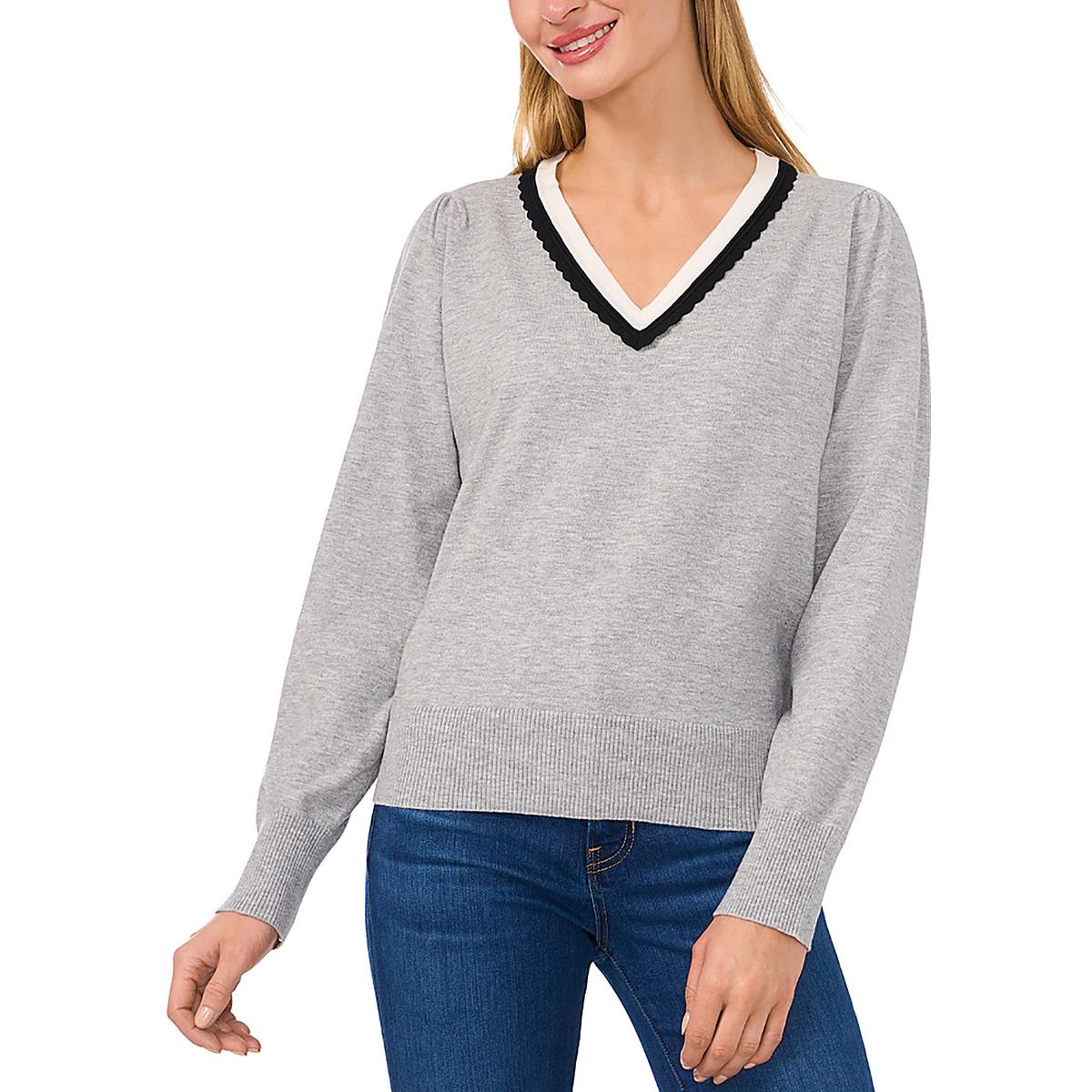 Scallop Trim V-Neck V-Neck Sweater