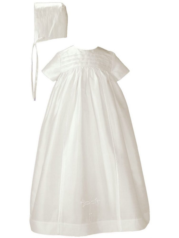 Baby Girls Off White Silk Dupioni Bonnet Slip Christening Gown 6-12M
