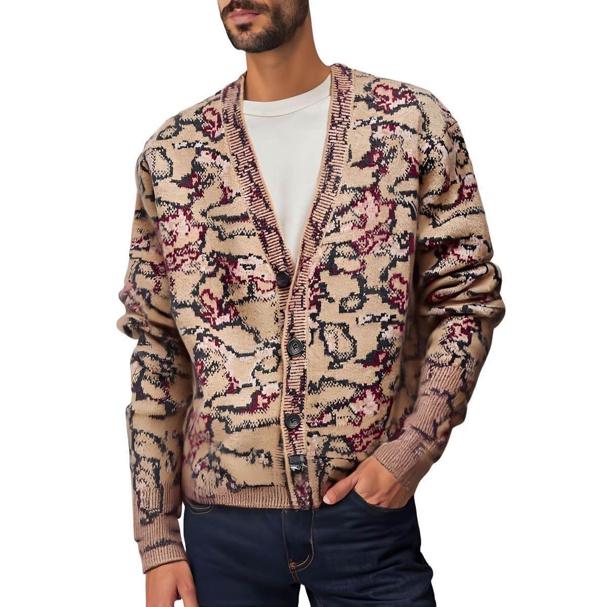 Abstract Print Button-Down Cardigan Sweater
