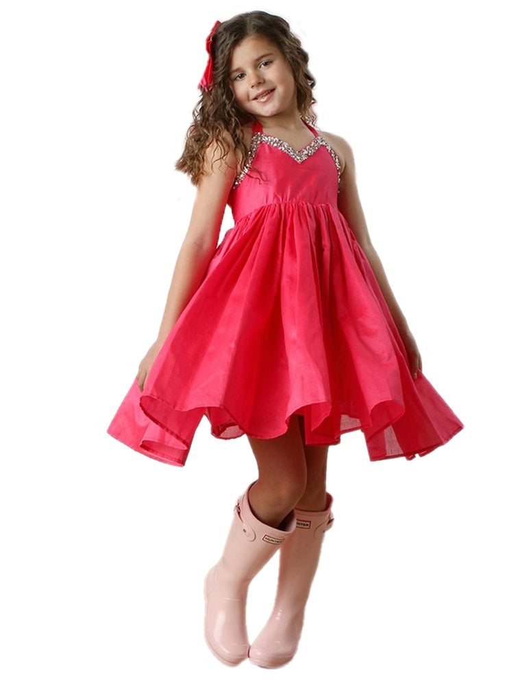 Girls Pink Evaleen Stone Halter Dress, 12M-14