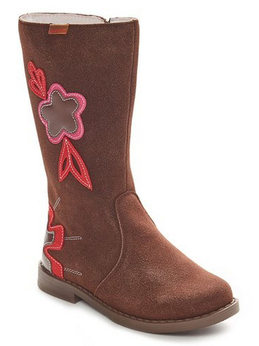 Lamour Girls Brown Floral Applique Faux Suede Fashion Boots 7 Toddler-4 Kids