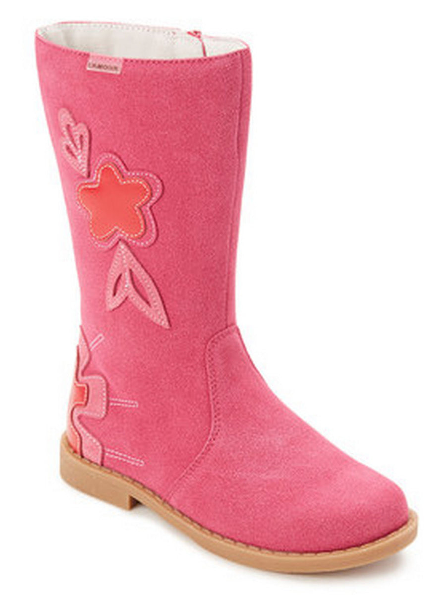 Lamour Girls Fuchsia Floral Applique Faux Suede Fashion Boots 7 Toddler-4 Kids