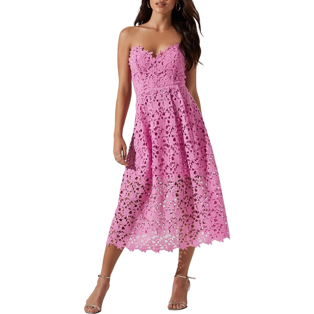 ASTR The Label Anaya Strapless Crochet Pleated Midi Dress