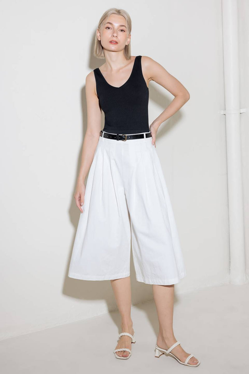 LUMINOUS GRACE WHITE WOVEN CULOTTE PANTS
