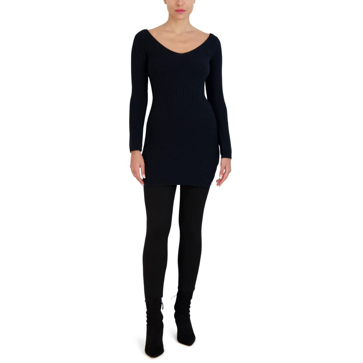 BCBG Max Azria Ribbed Knit Long Sleeve Mini Sweaterdress