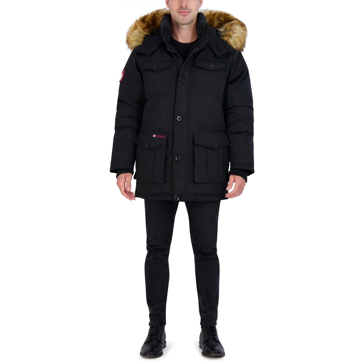 Parka Coat for Men-Insulated Winter Jacket w/ Faux Fur Hood
