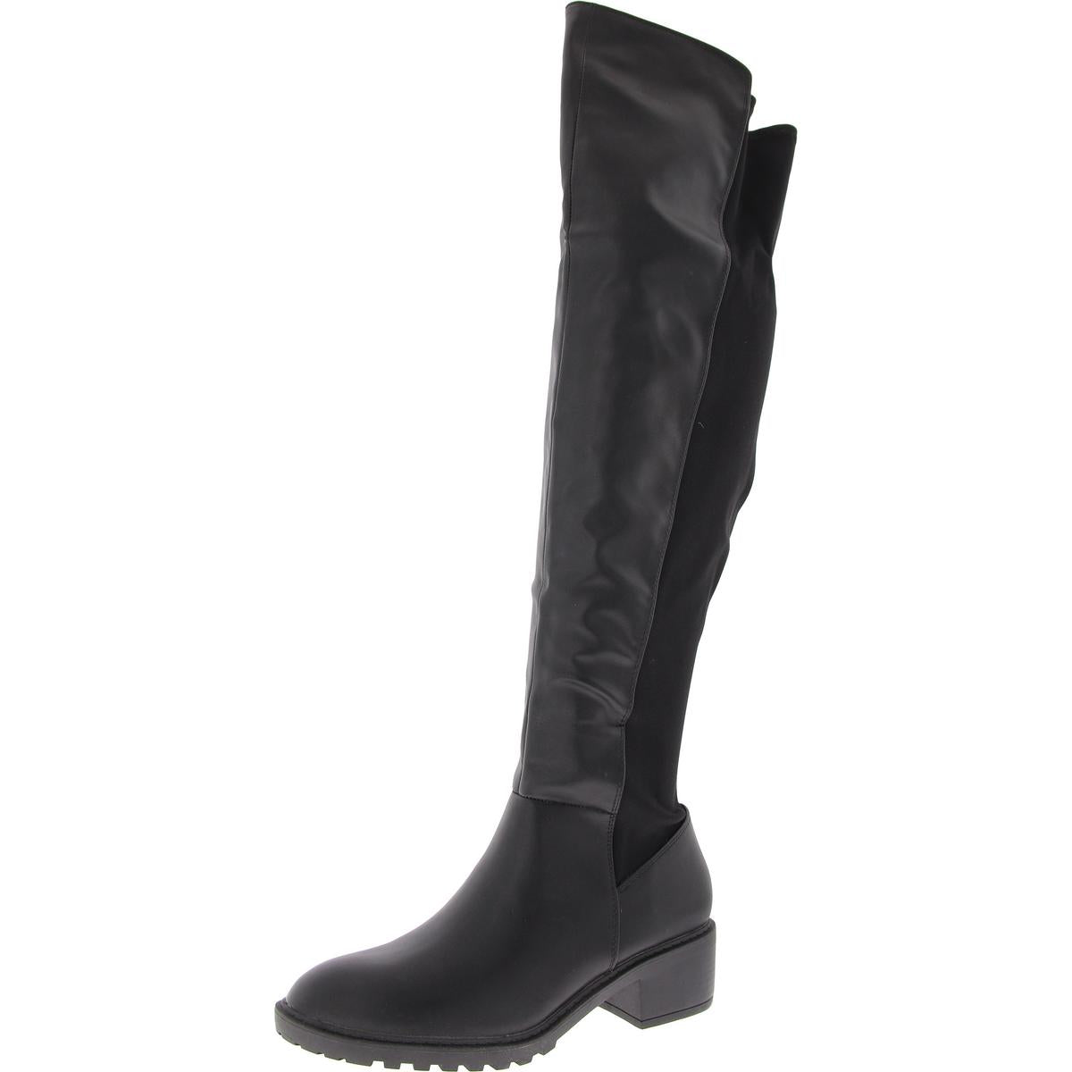 Faux Leather Lugged Sole Over-The-Knee Boots