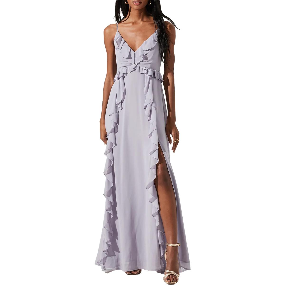ASTR The Label Adoria Ruffled V-Neck Sleeveless High Slit Maxi Dress