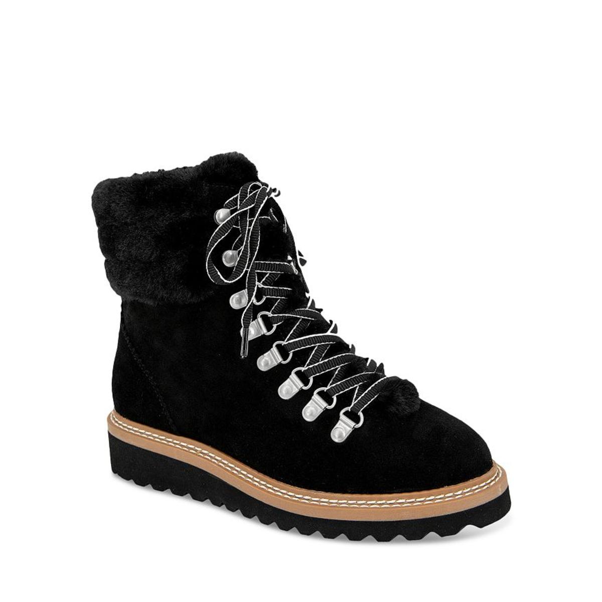 Evita Suede Faux Fur Trim Wedge Hiker Booties