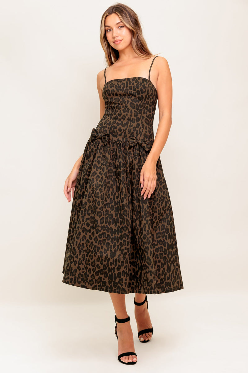 WALK SOFT, STRIKE STRONG LEOPARD WOVEN MIDI DRESS