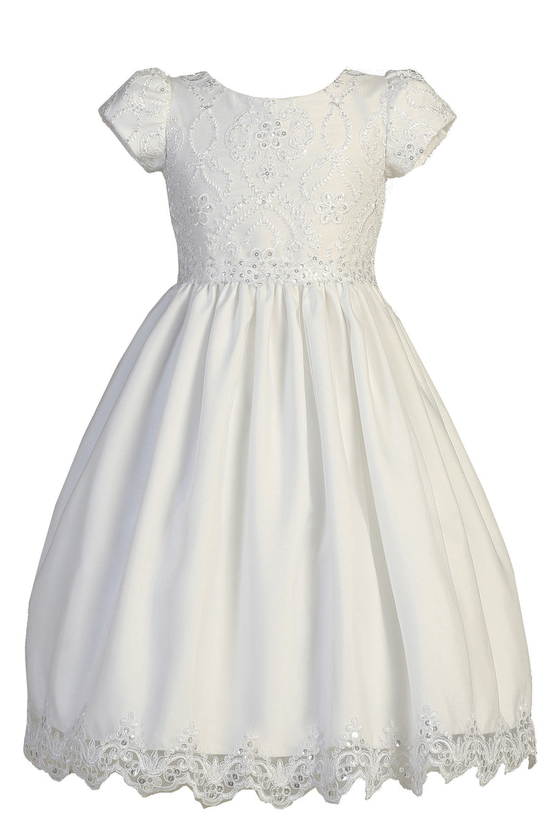 Big Girls White Short Sleeve Embroidered Lace Plus Size Communion Dress 10.5-16.5
