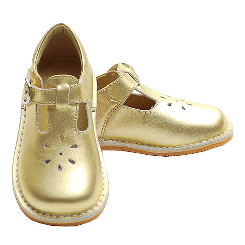 Toddler Little Girl Gold T Strap Buckle Flower Cut Out Dress Shoe 5-2