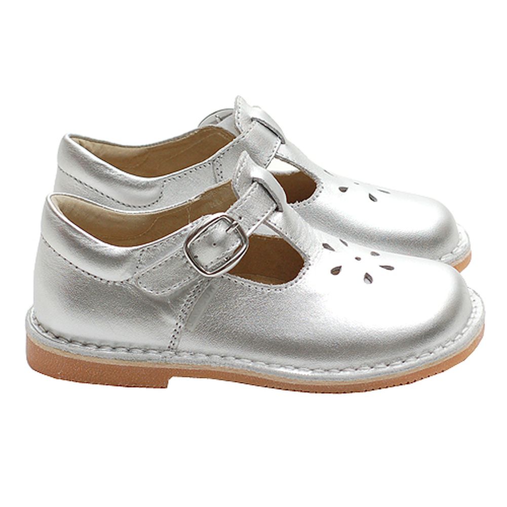 Silver T Strap Buckle Flower Cut Out Toddler Girl Shoes 5-2