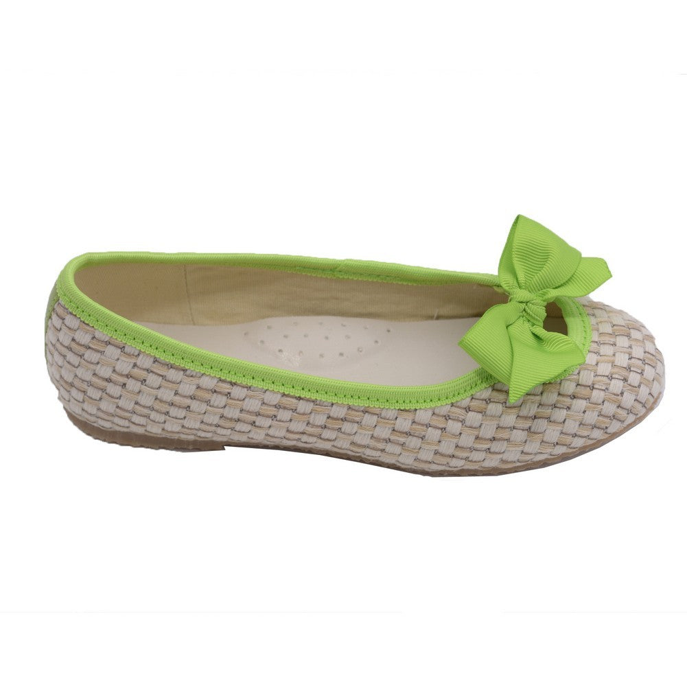 Toddler Girls Lime Faux Straw Bow Fashion Flats 7-10 Toddler
