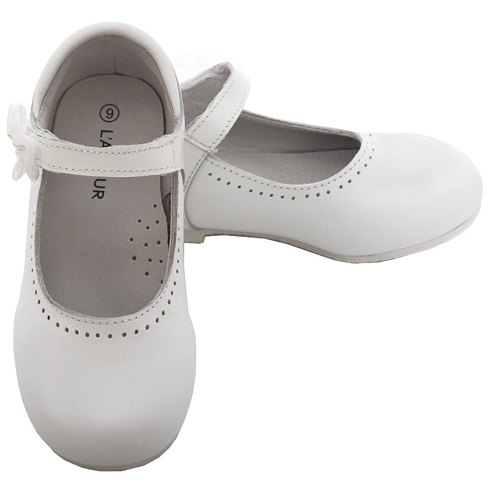 White Leather Flower Mary Jane Shoe Toddler Girl 6-10