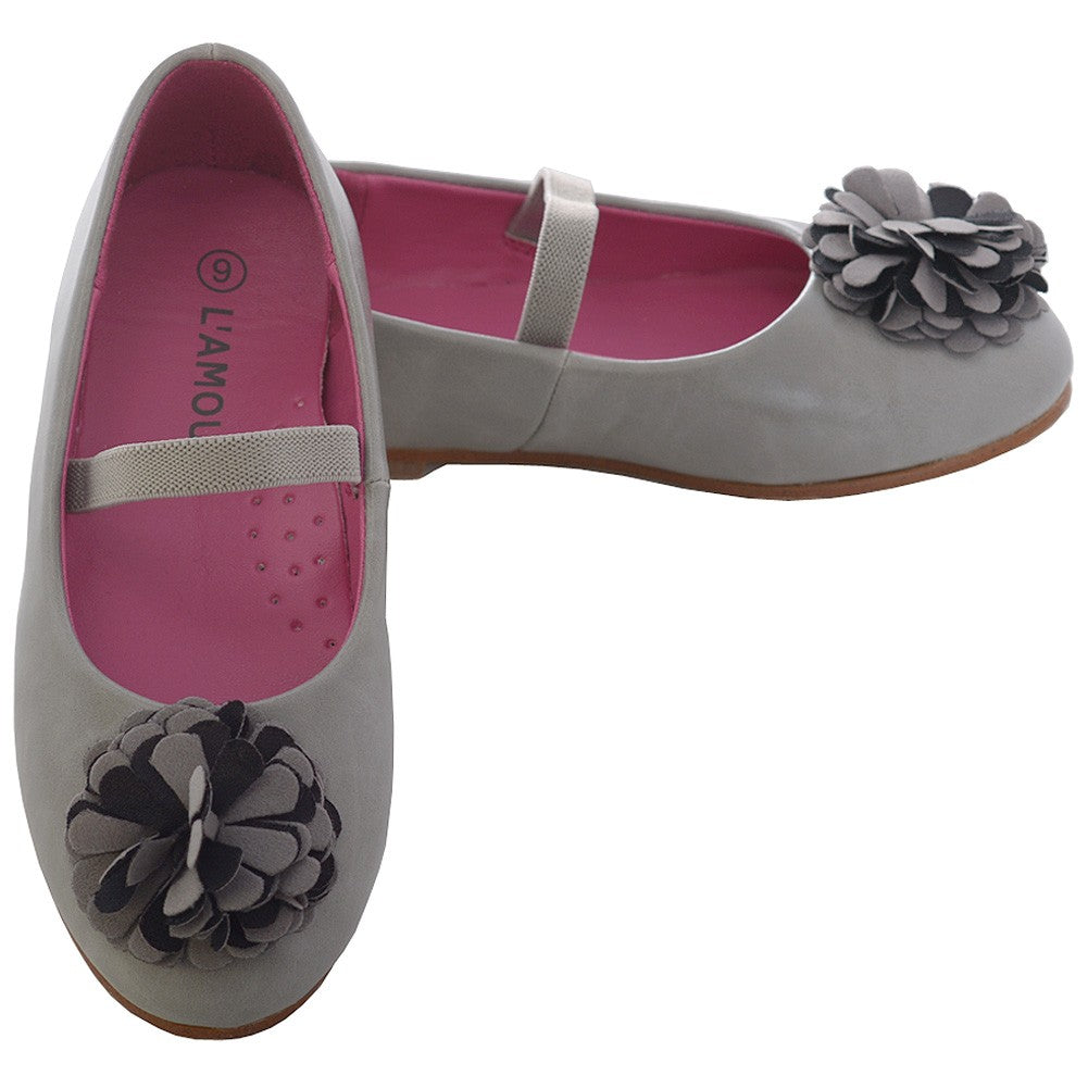 Grey Rosette Ballet Flat Style Shoe Toddler Girl 7-10