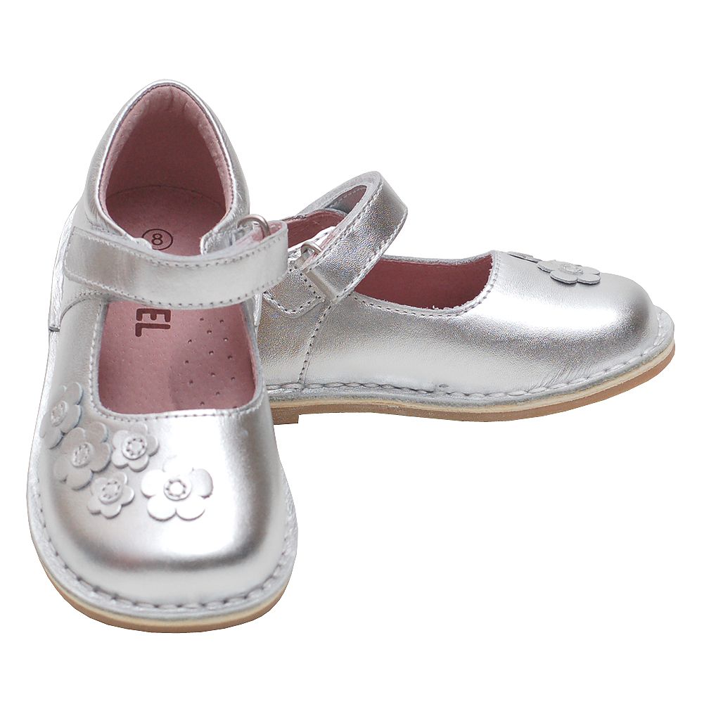 Silver Flowers Mary Jane Fall Shoes Baby Girls 4-Little Girls 12