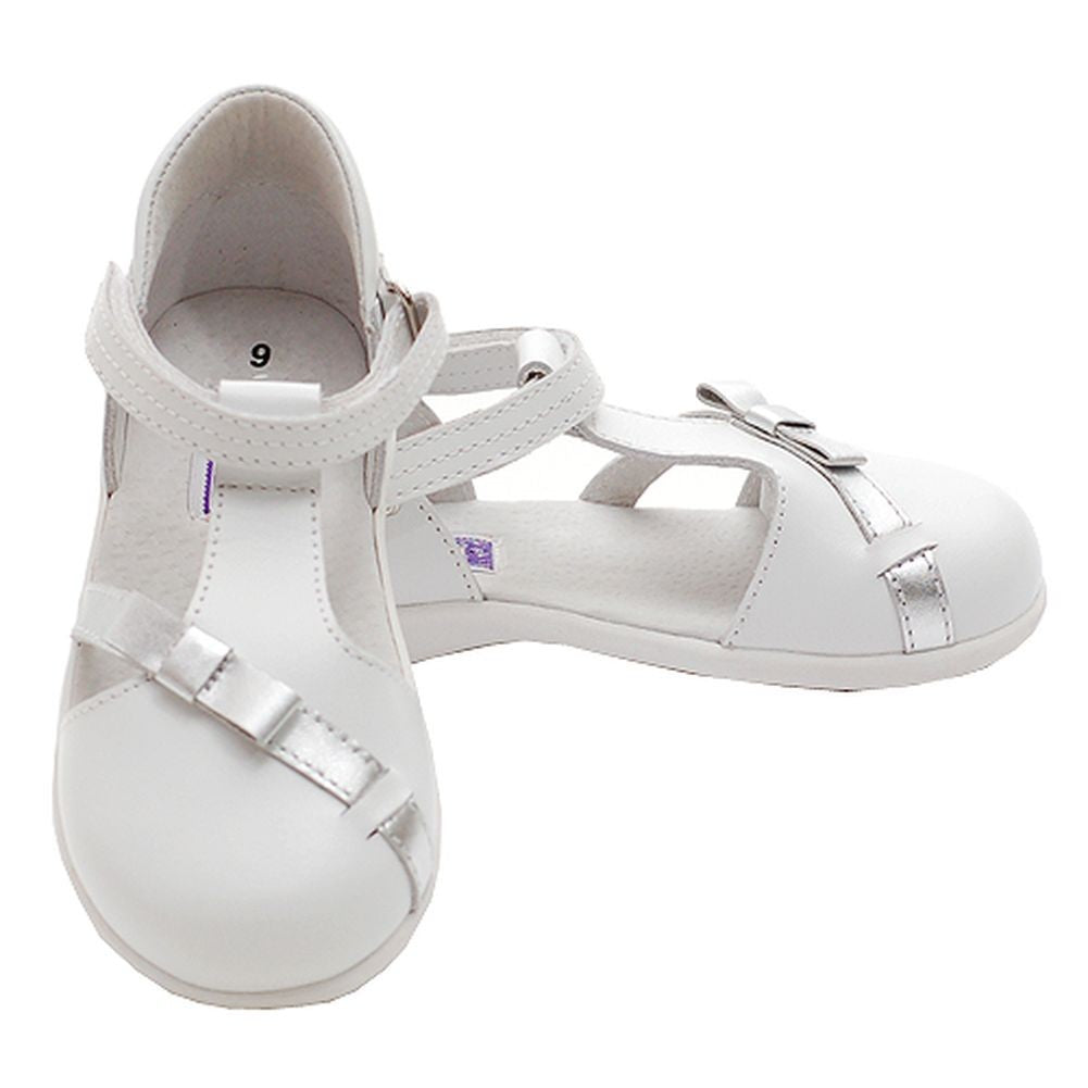 White Silver Bow Mary Jane Style Sandals Toddler 5-Little Girls 2