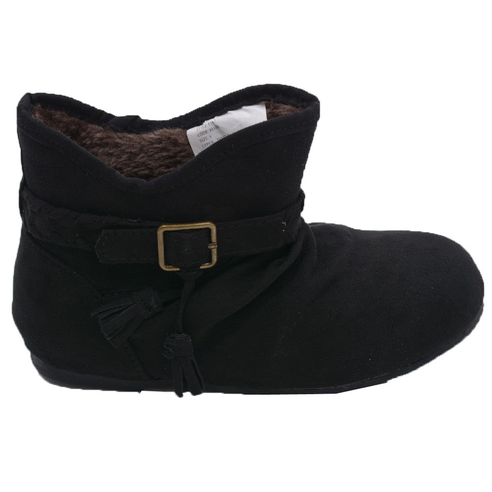Little Girls Black Suede Faux Lining Ankle Boots 5-10 Toddler