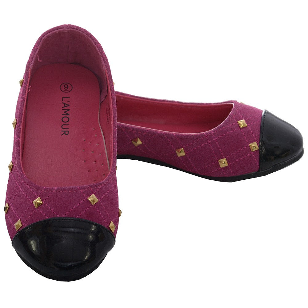 Fuchsia Suede Patent Gold Stud Ballet Shoe Little Girl 11-4