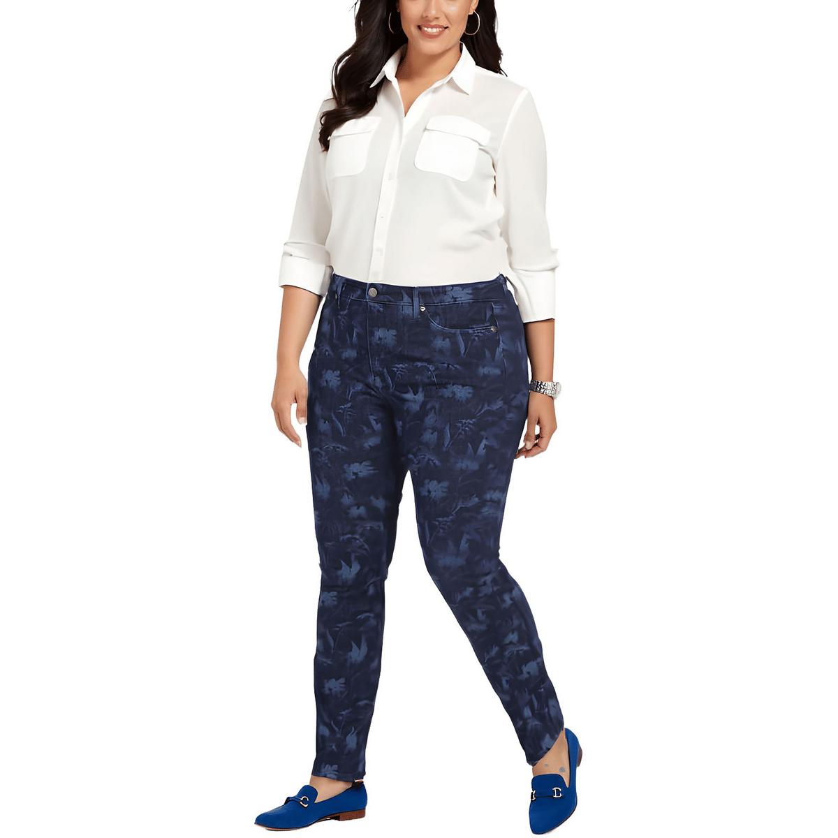 Plus Floral Print Denim Bootcut Jeans